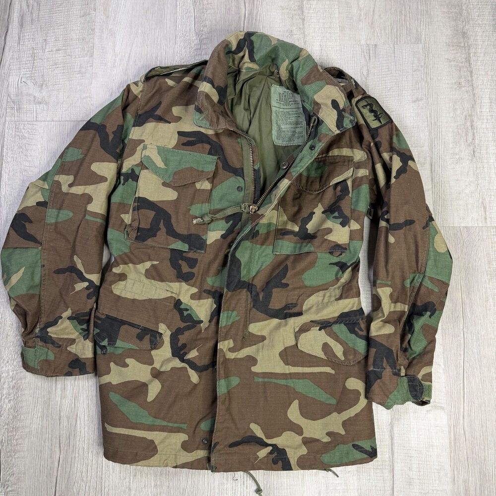 Vintage Military M65 Field Coat Jacket Small Short Cold Weather Woodland Camo